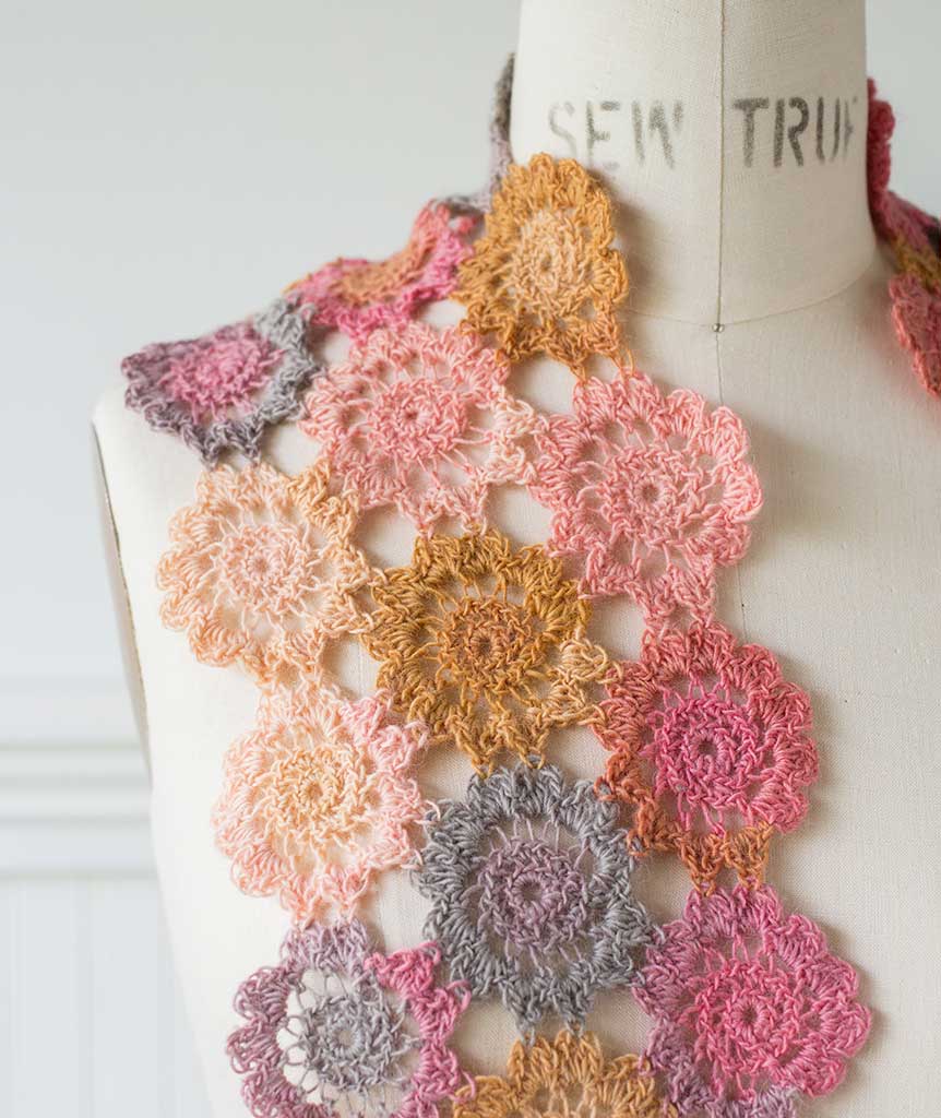 Crocheted Flowers Scarf: 3-Tiered Version