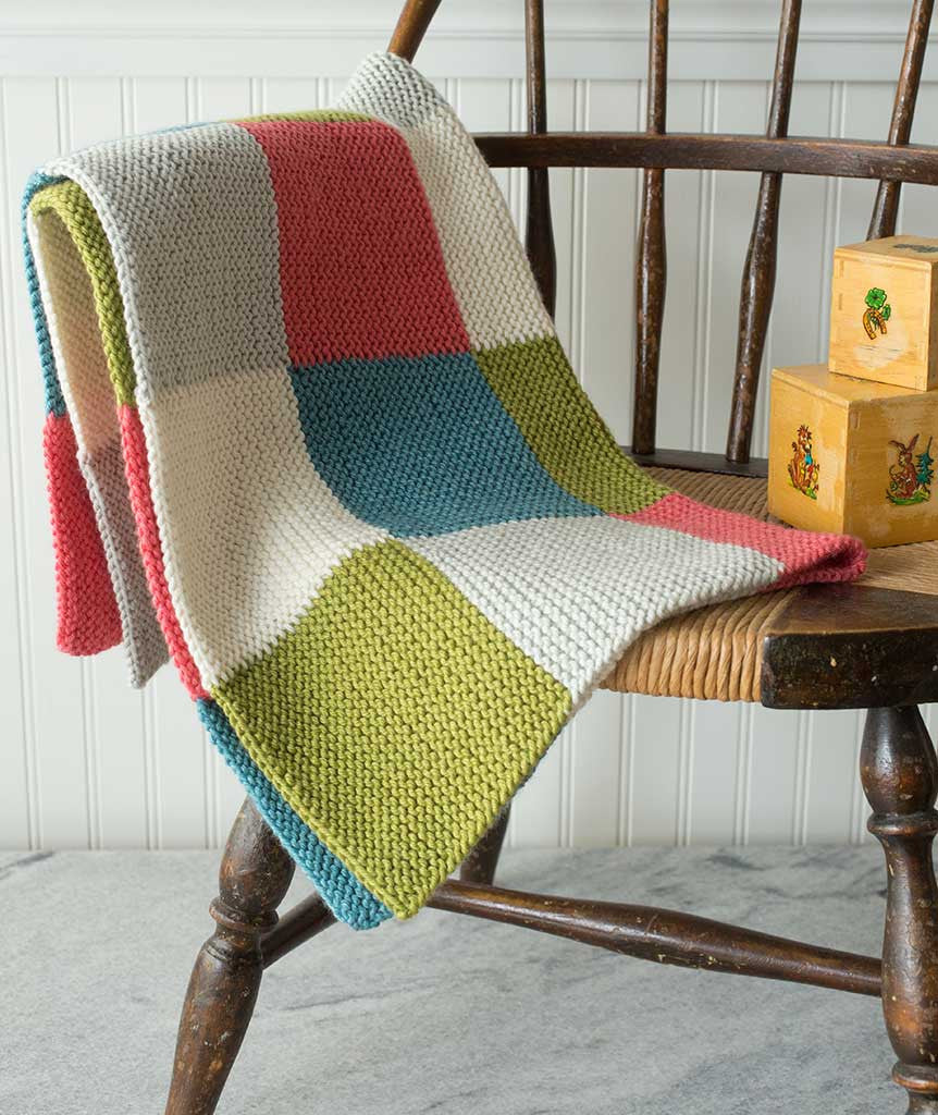 Garter Blocks Baby Blanket: 5-color Version Using Debbie Bliss Cashmerino Aran
