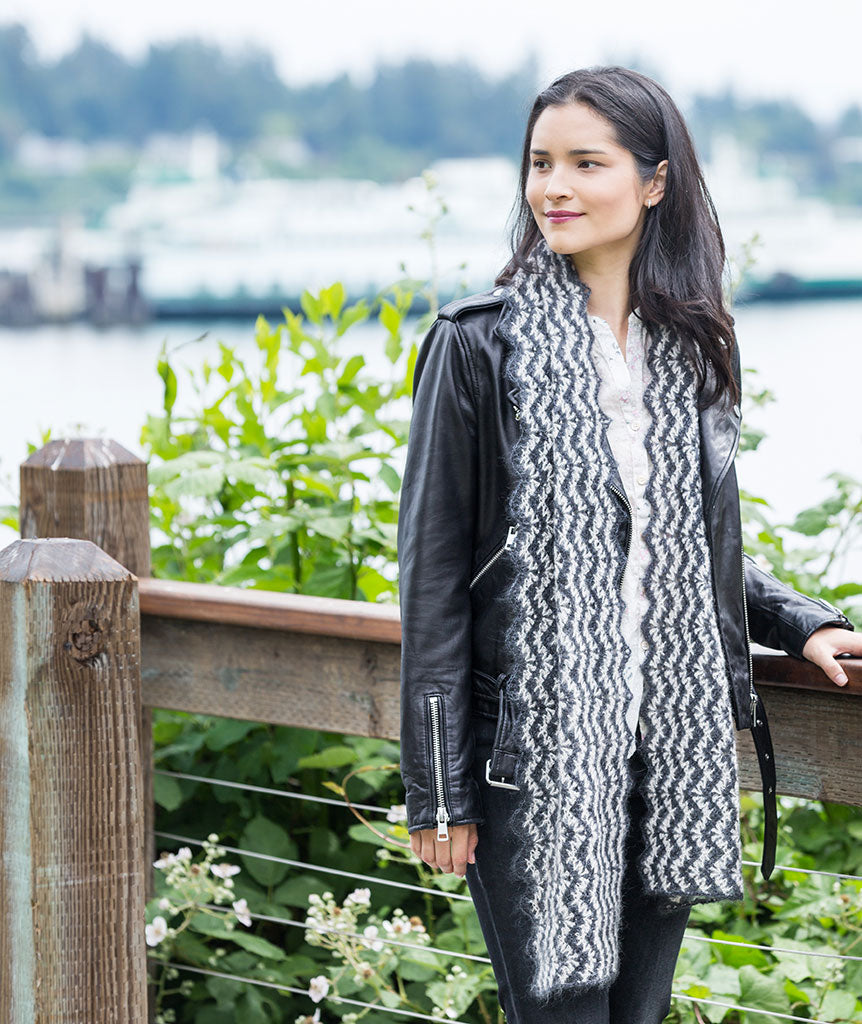 Vintage Crocheted Scarf: 2-Color Version Using Isager Silk Mohair