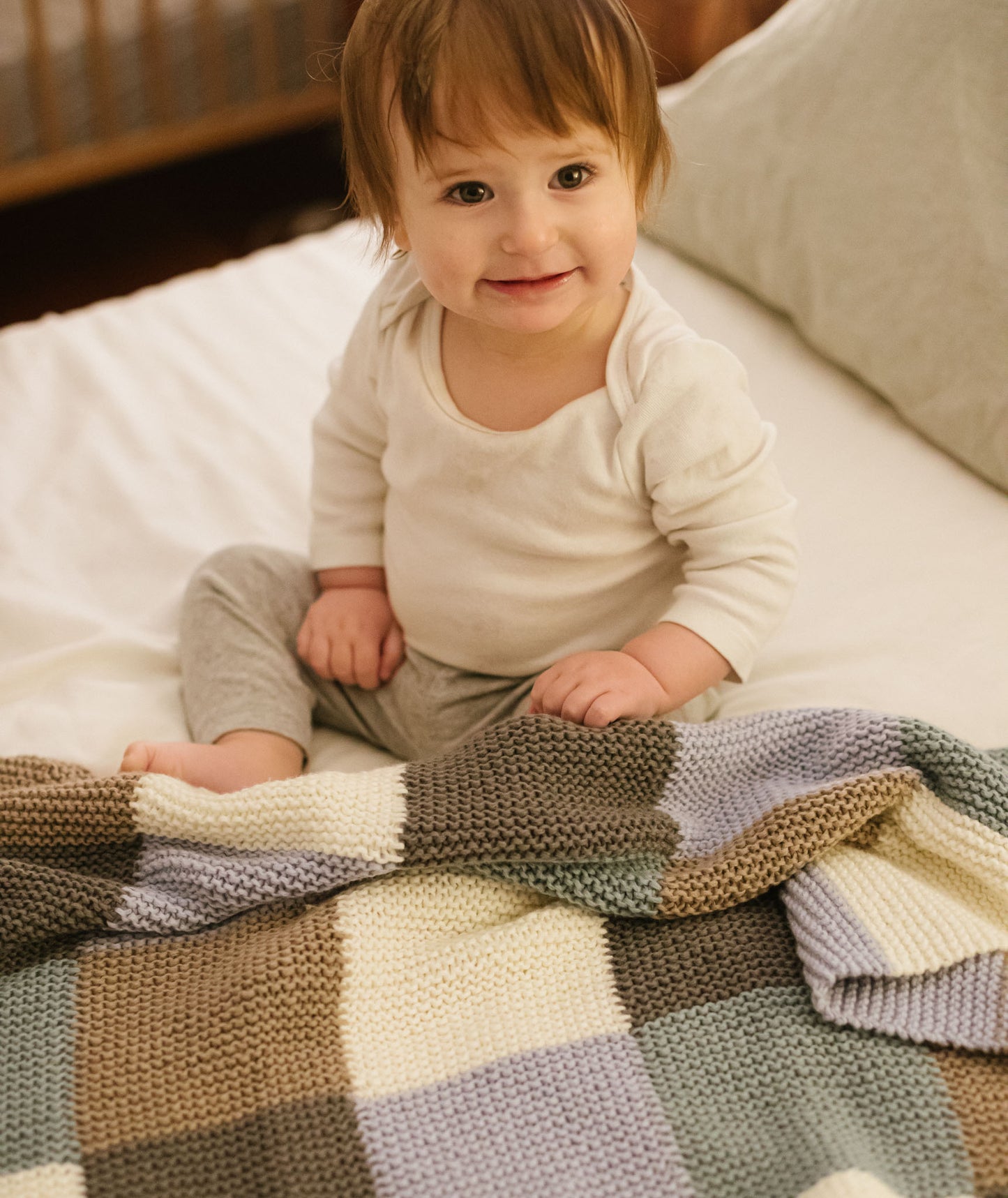 Garter Blocks Baby Blanket: 5-Color Version Using Rowan Cotton Wool