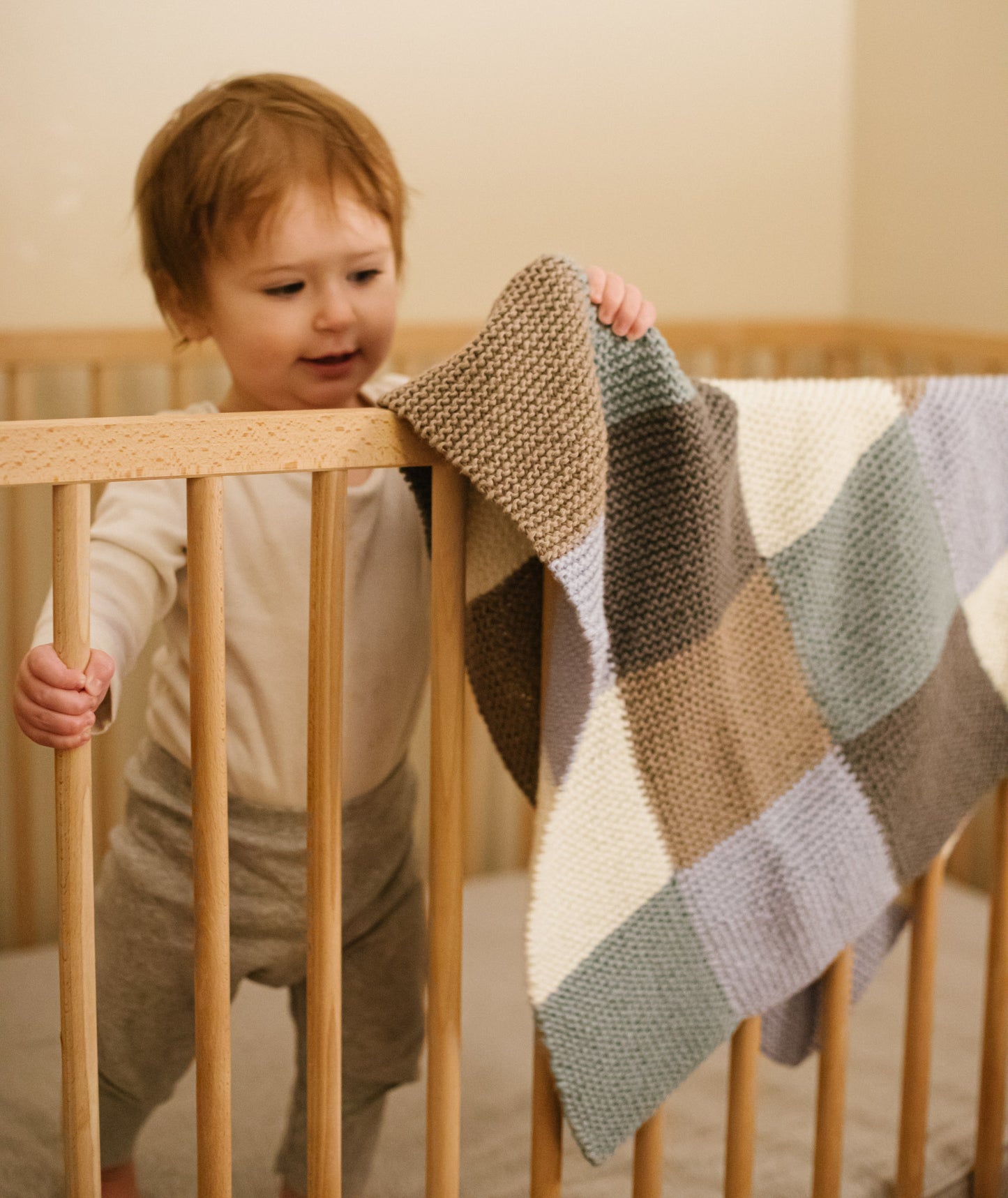 Garter Blocks Baby Blanket: 5-Color Version Using Rowan Cotton Wool