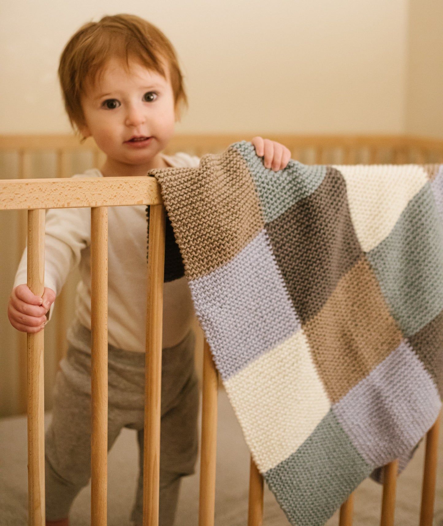 Garter Blocks Baby Blanket: 5-Color Version Using Rowan Cotton Wool