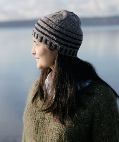 Up & About Striped Beanie in Rowan Valley Tweed - Littondale