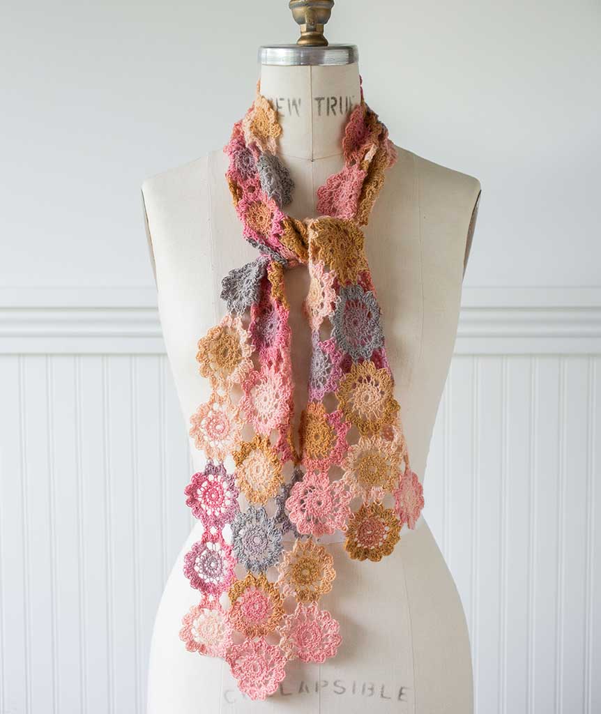 Crocheted Flowers Scarf: 3-Tiered Version