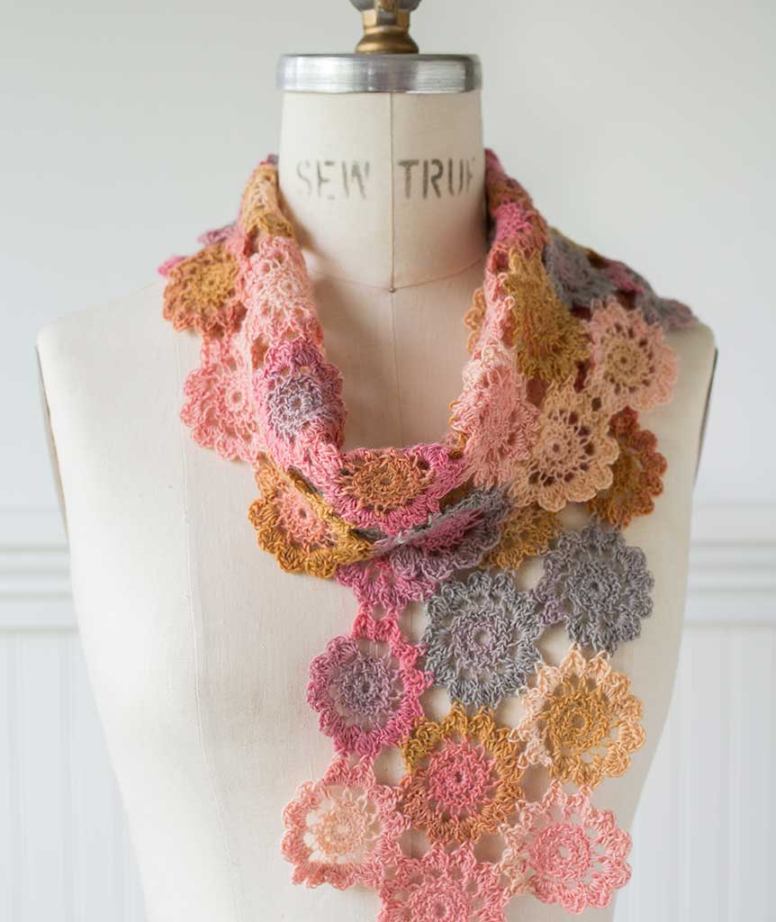 Crocheted Flowers Scarf: 3-Tiered Version
