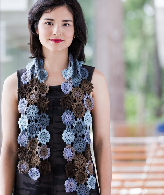 Crocheted Flowers Scarf: 3-Tiered Version