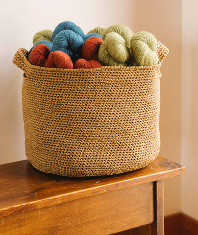 Crocheted Basket: Double Stranded Version Using Wool and the Gang Ra-Ra Raffia