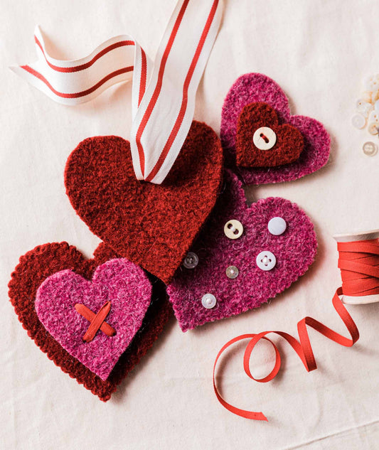 Felted Heart Ornaments Using Brown Sheep Lamb's Pride Worsted
