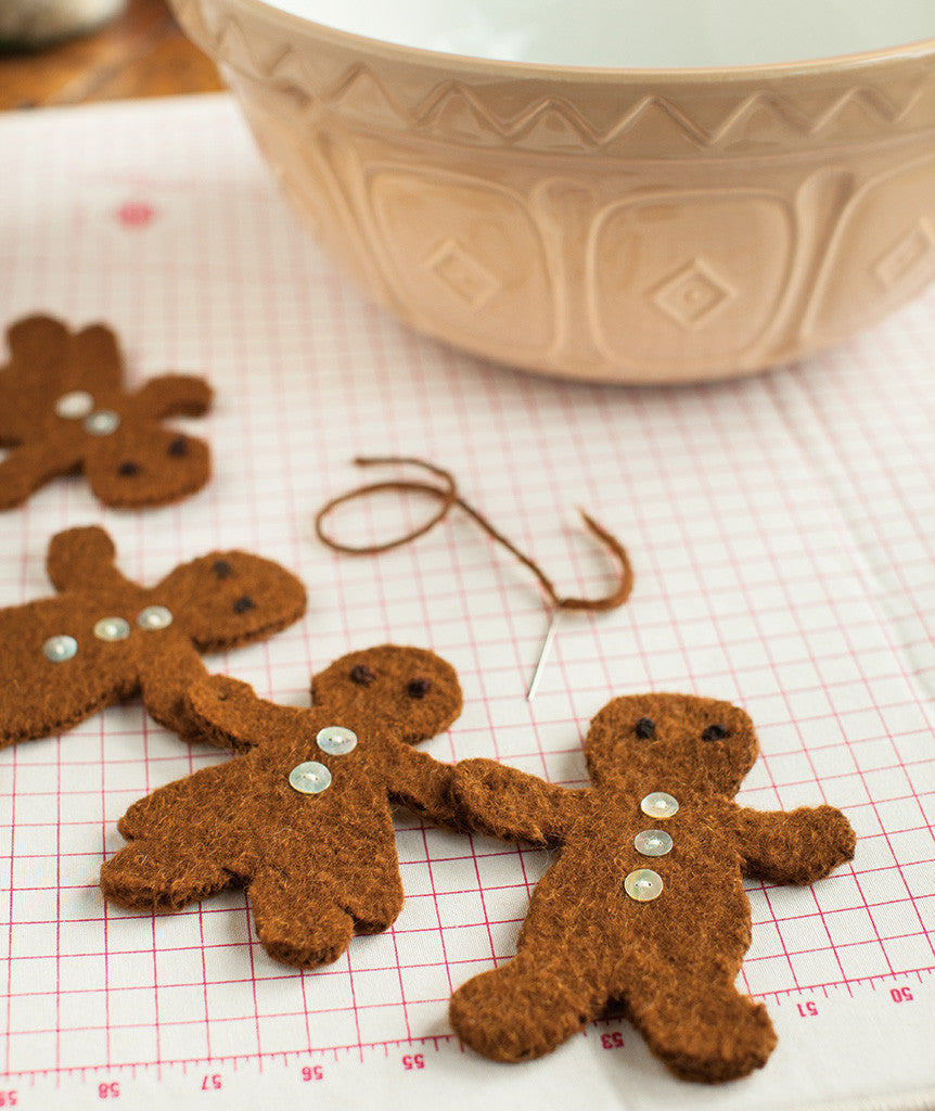 Felted Gingerbread Ornaments Using Brown Sheep Lamb's Pride Worsted