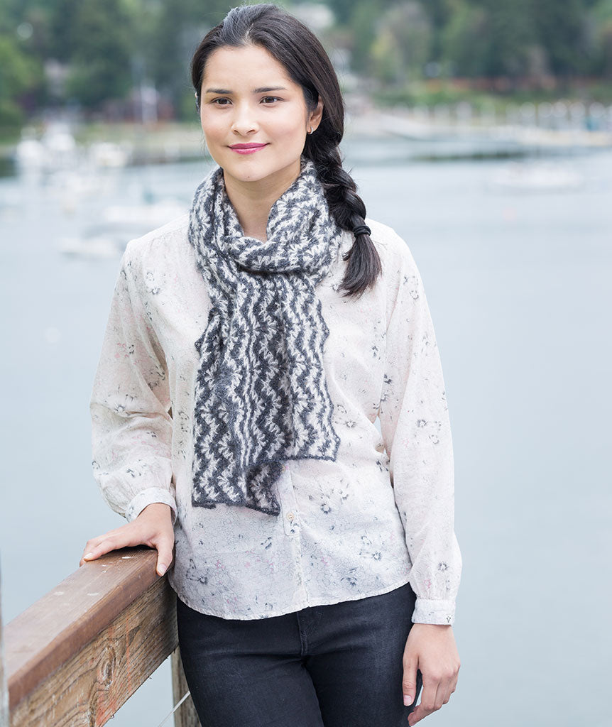 Vintage Crocheted Scarf: 2-Color Version Using Isager Silk Mohair