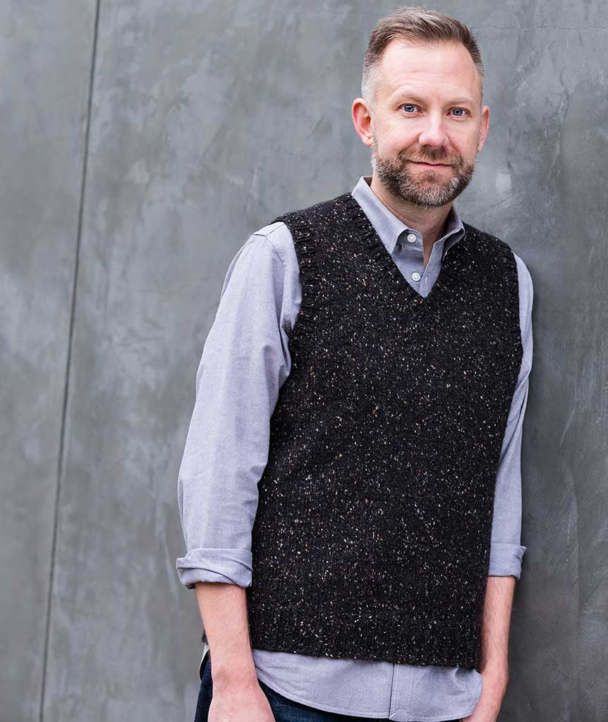 His Vest Using Rowan Tweed DK