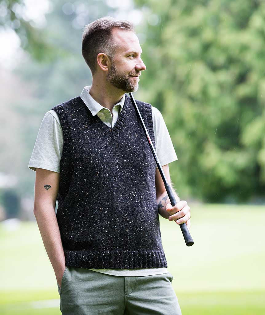 His Vest Using Rowan Tweed DK