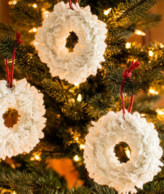 Woolly Wreath Ornaments Using Brown Sheep Lamb's Pride Worsted